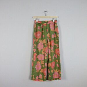 Trovata Birds of Paradise Willa Pants Women's Linen Pull On Floral Green XS 190